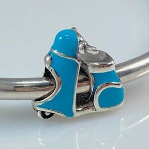 Sterling Silver Enamel Turquoise Blue Scooter Charm